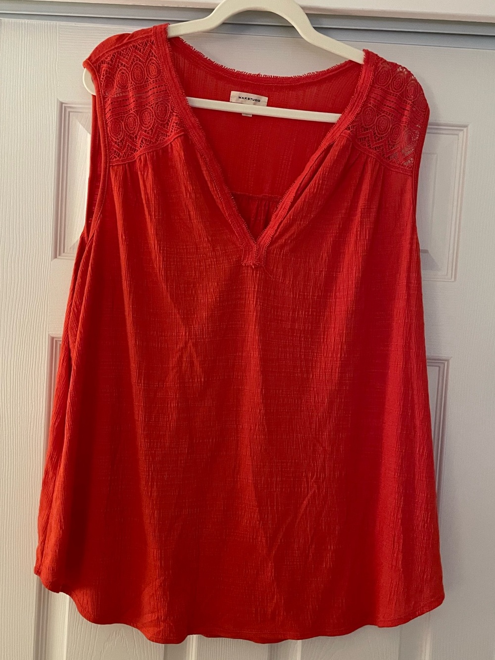 Max Studio Orange Sleeveless V-Neck Lace Yoke Top